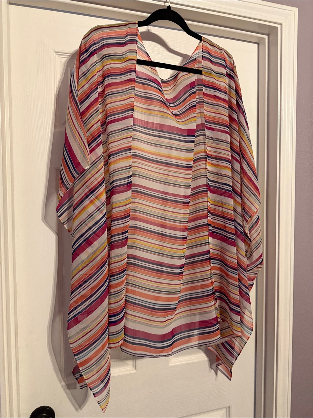 Lane Bryant Multicolor Striped Sheer Kimono - Pink, Yellow, Blue